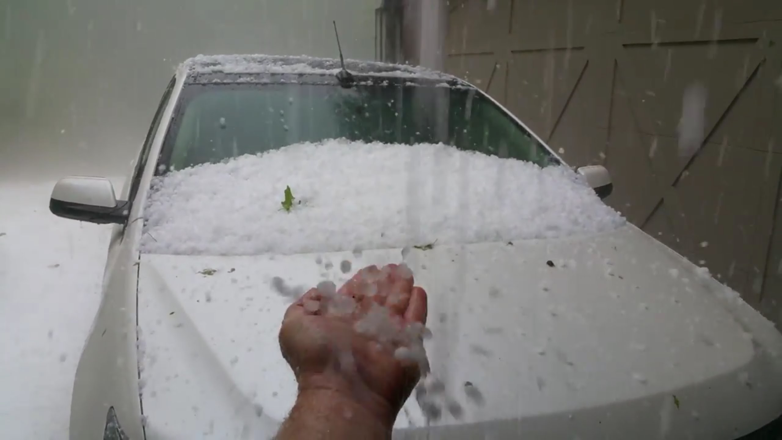Closeup footage shows what it's really like in a hail storm.