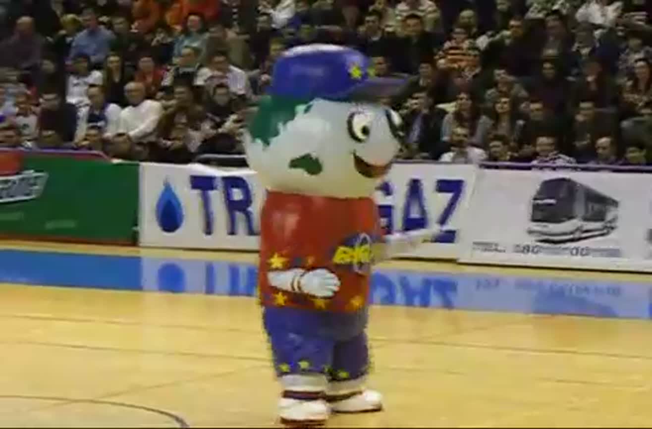 Dancing mascot.