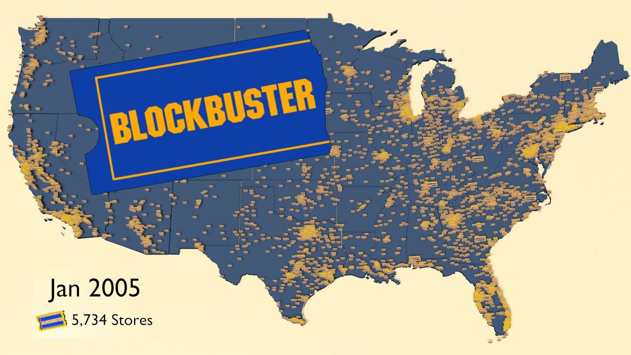 Timelapse Of Blockbuster Video US Store Locations Between 1986 And 2019