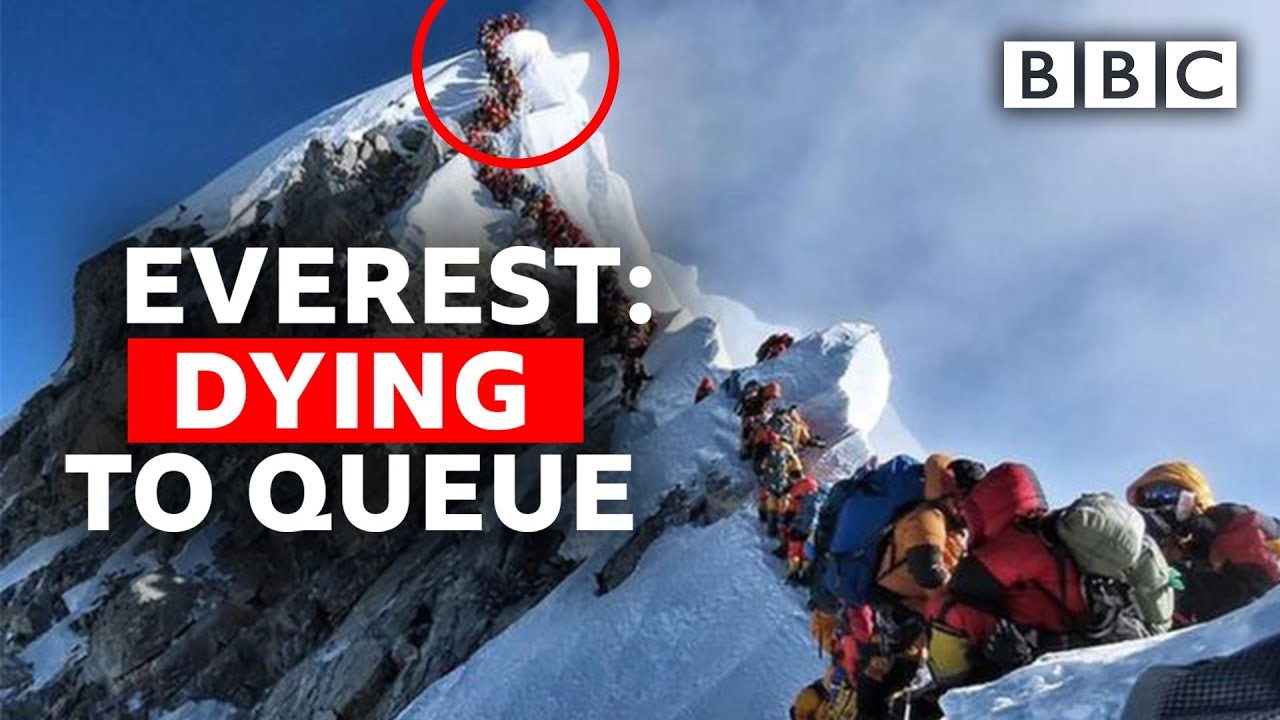 In line at the top of Mt. Everest.